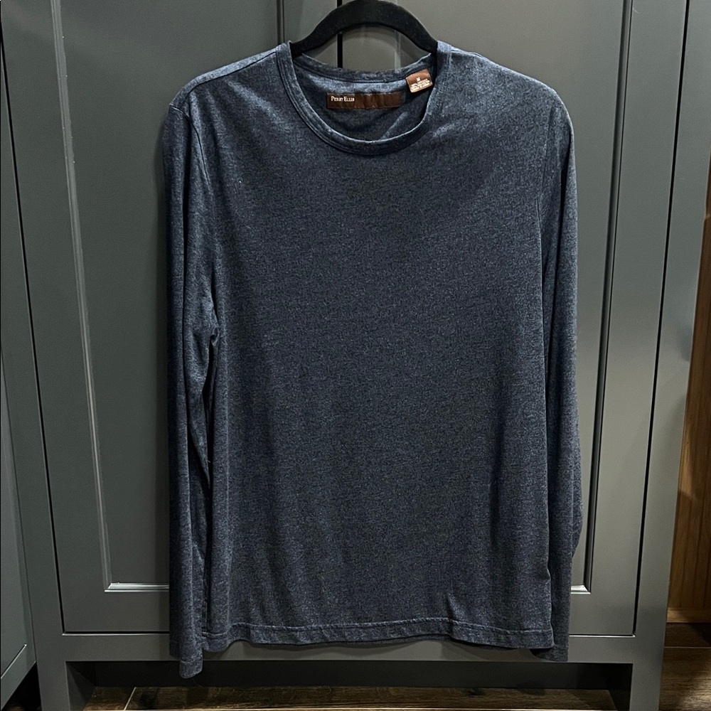 Perry Ellis Men's Heathered Navy Long Sleeve Tee